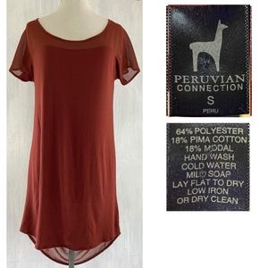 PERUVIAN CONNECTION Knit + Sheer Draped Back Dress